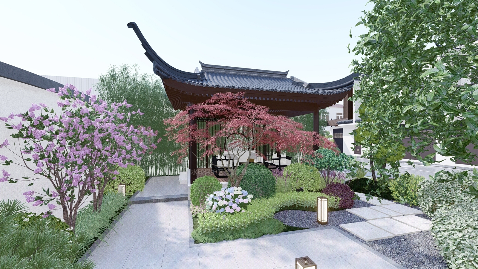 新中式别墅庭院SU模型下载【ID:1173027491】