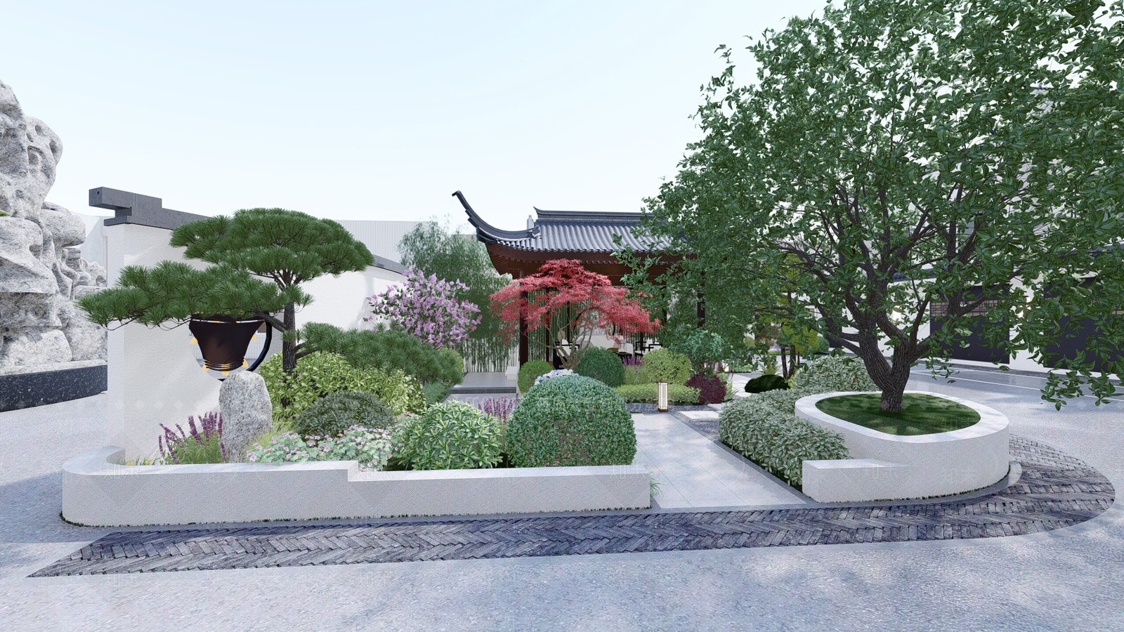 新中式别墅庭院SU模型下载【ID:1173027491】