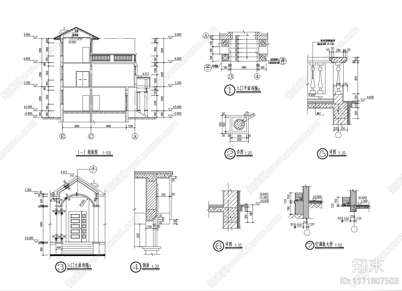 现代别墅建筑cad施工图下载【ID:1171807503】