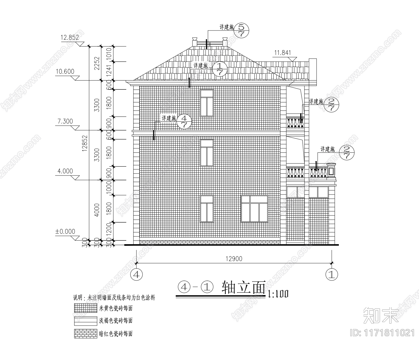 现代别墅建筑cad施工图下载【ID:1171811021】