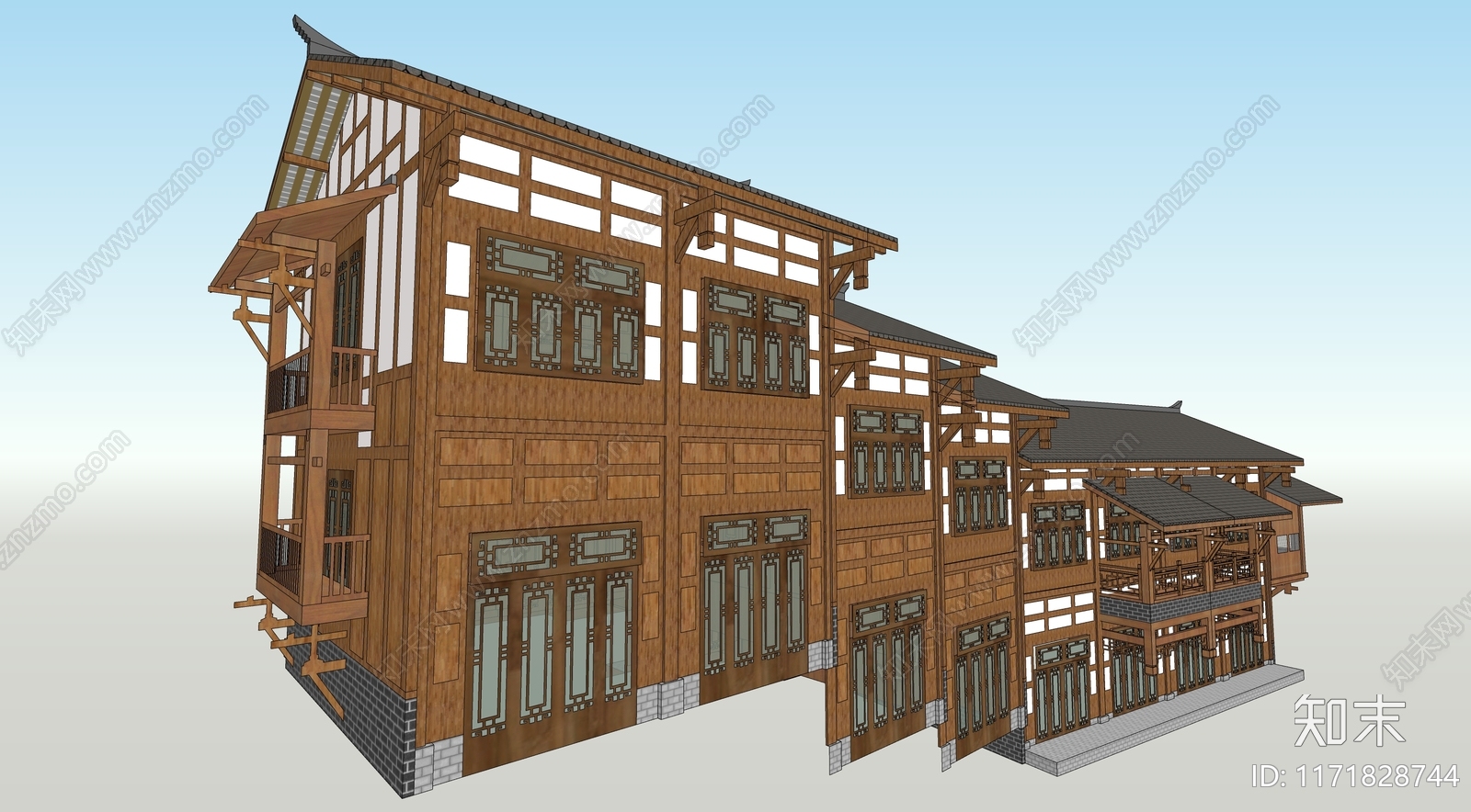 中式新中式古建筑SU模型下载【ID:1171828744】