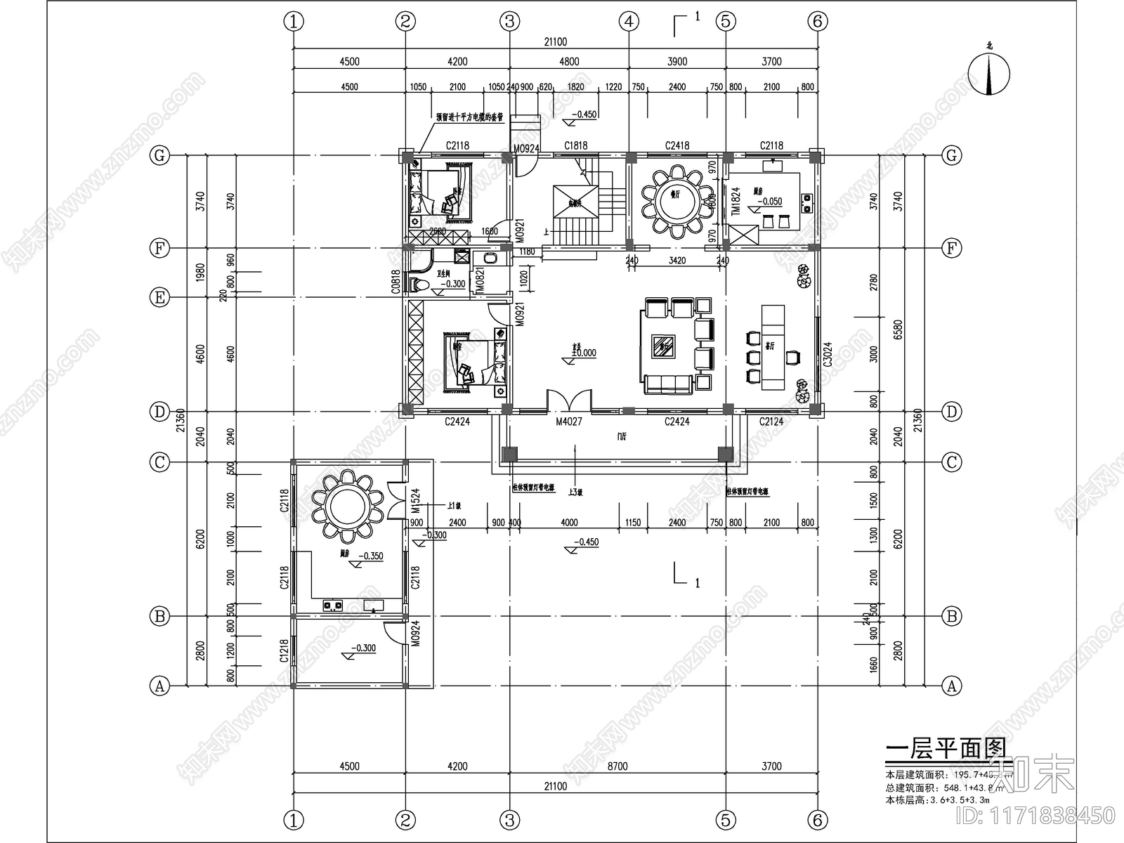 新中式别墅建筑施工图下载【ID:1171838450】