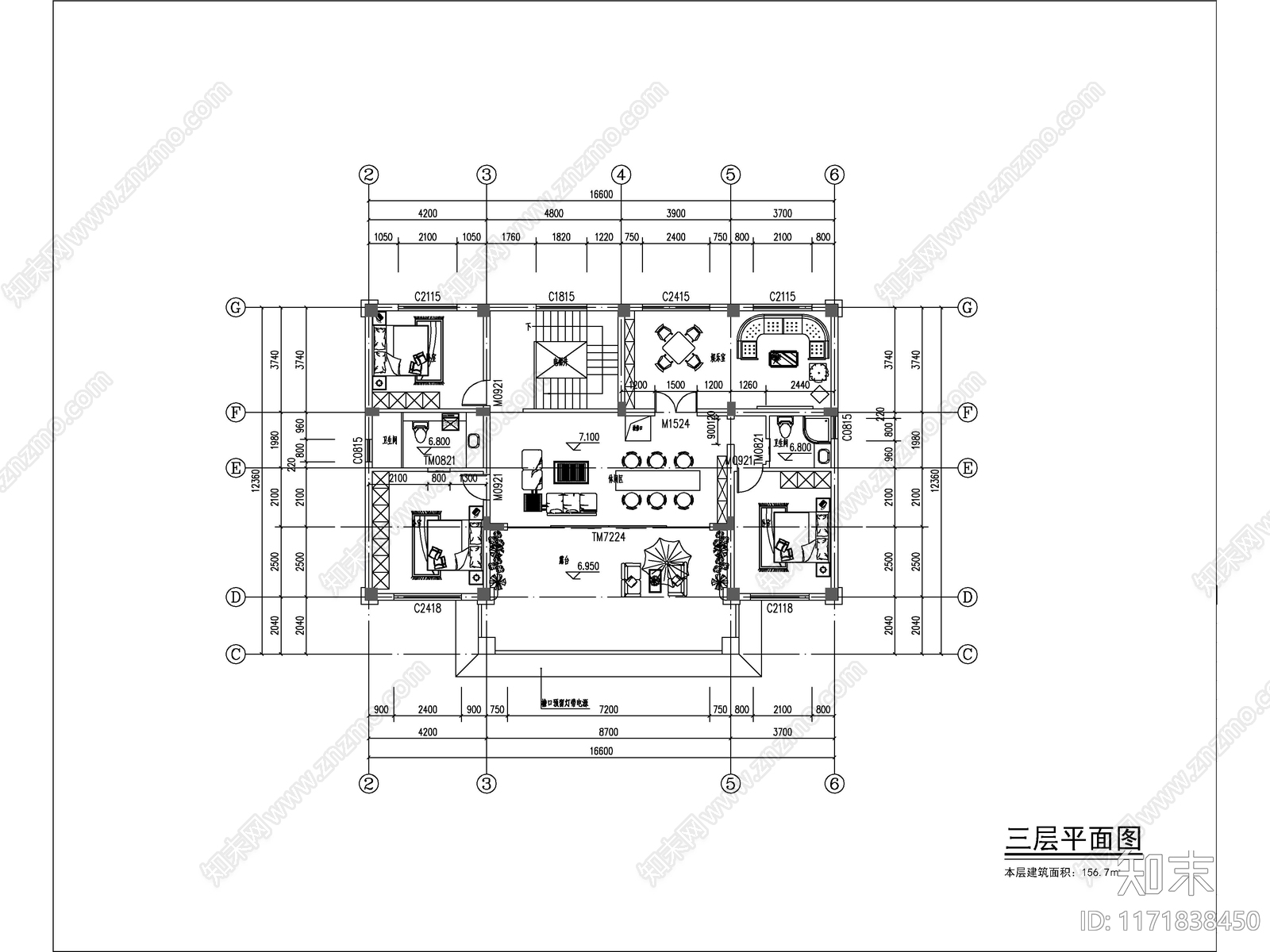 新中式别墅建筑施工图下载【ID:1171838450】