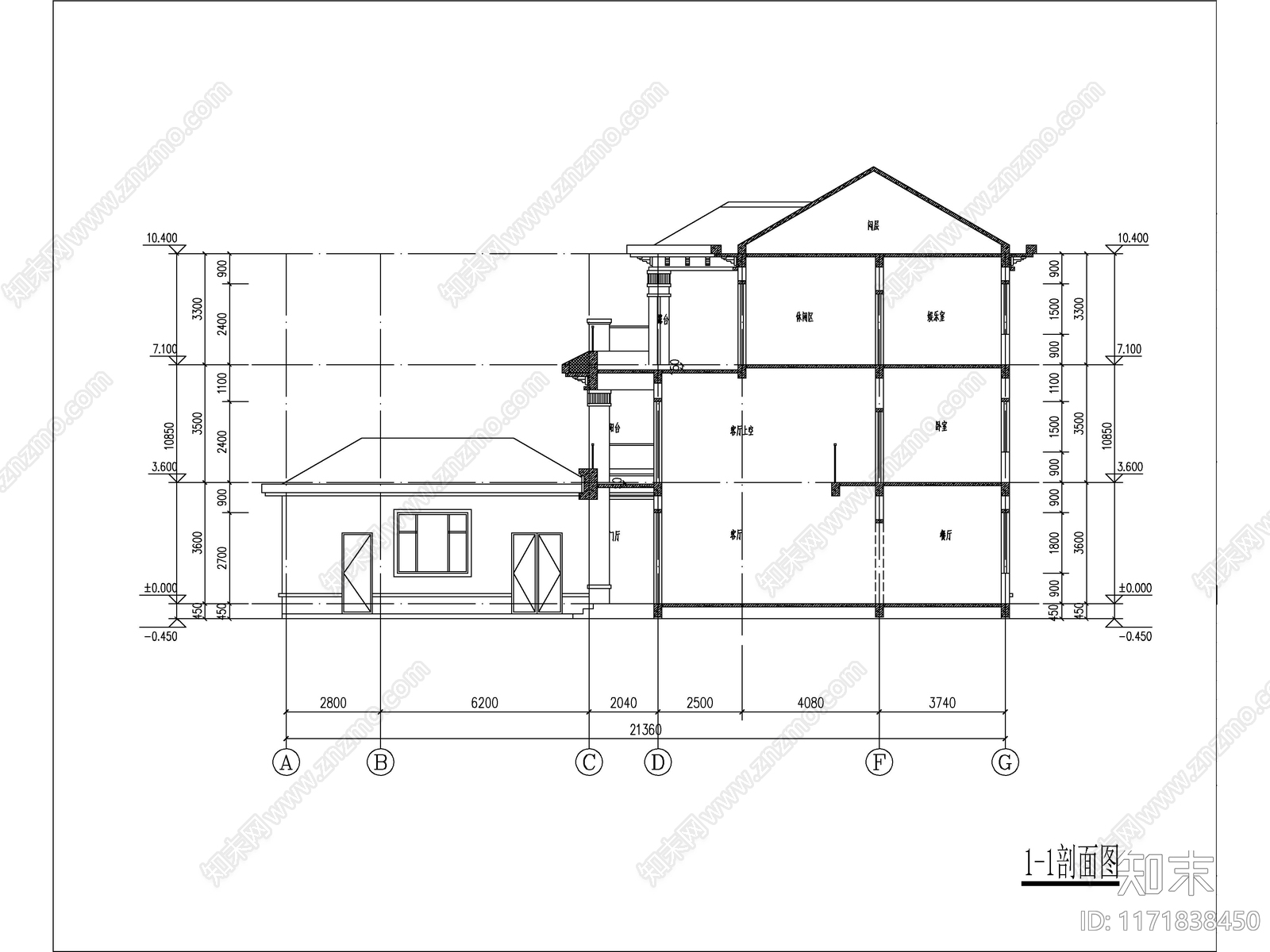 新中式别墅建筑施工图下载【ID:1171838450】