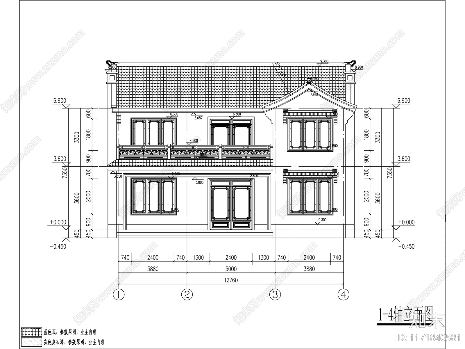 中式别墅建筑施工图下载【ID:1171840581】