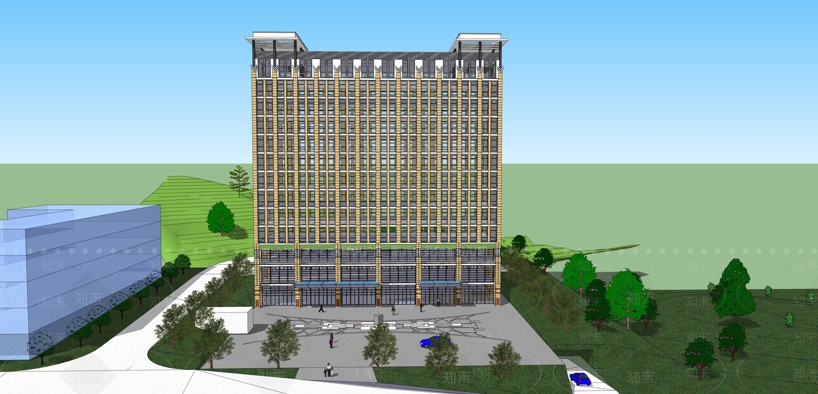 现代酒店建筑SU模型下载【ID:1171842926】