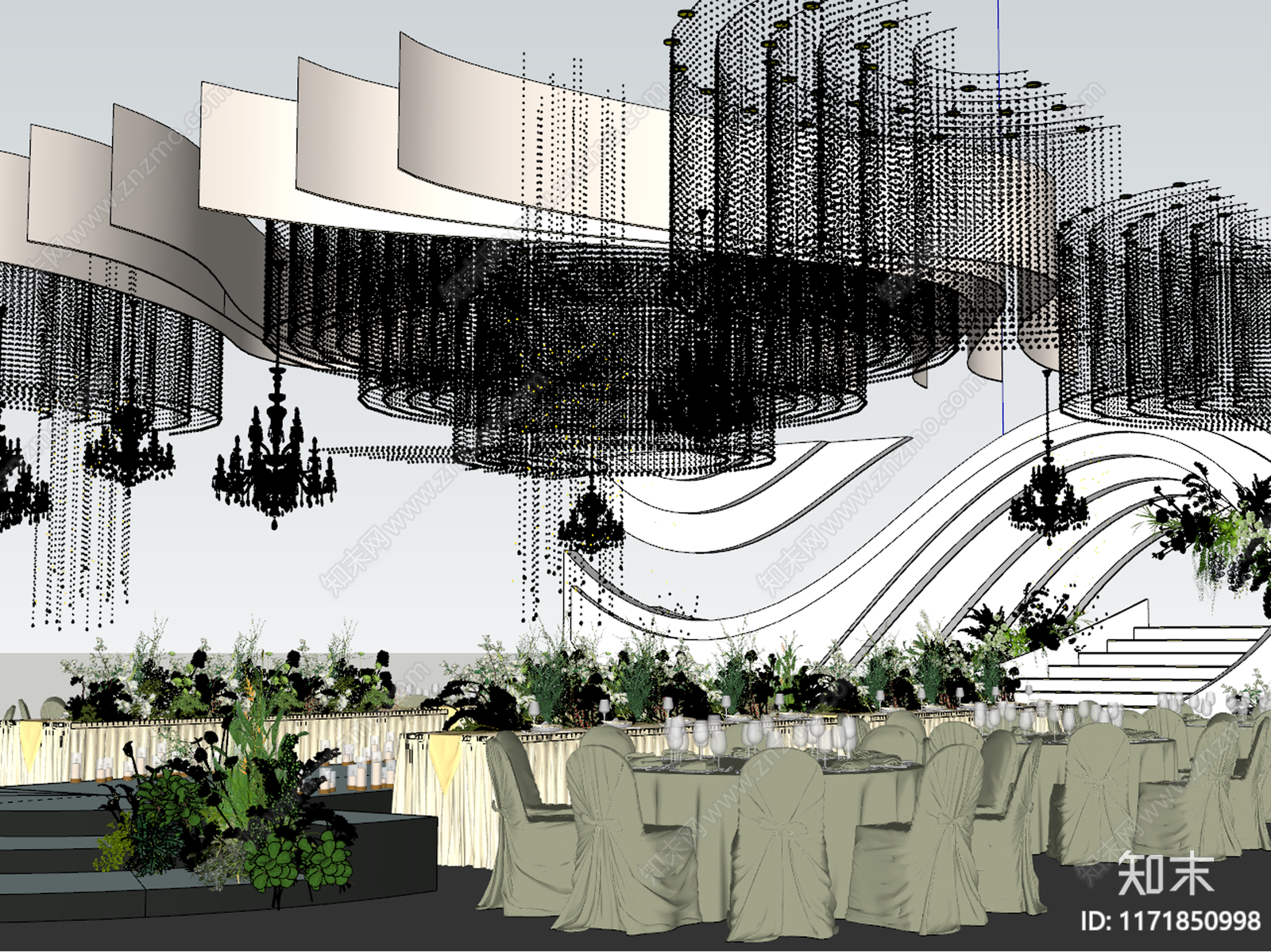 现代极简宴会厅SU模型下载【ID:1171850998】