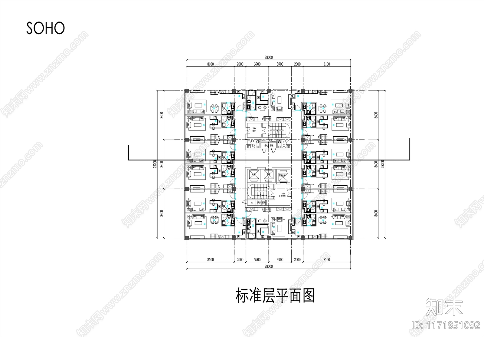 现代办公楼建筑cad施工图下载【ID:1171851092】