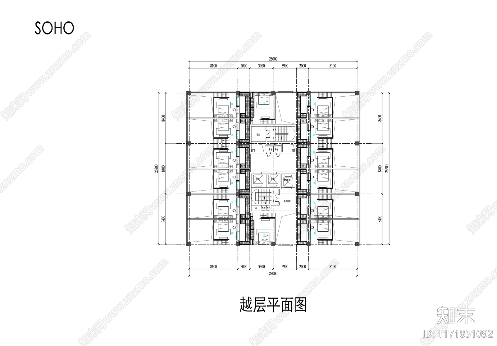 现代办公楼建筑cad施工图下载【ID:1171851092】