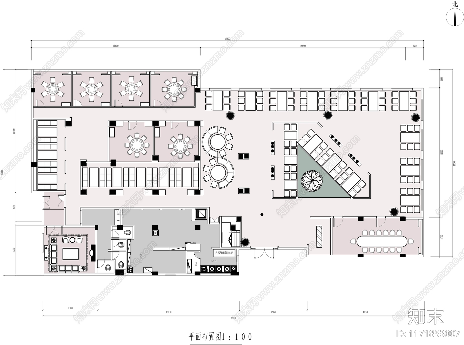 新中式中餐厅施工图下载【ID:1171853007】