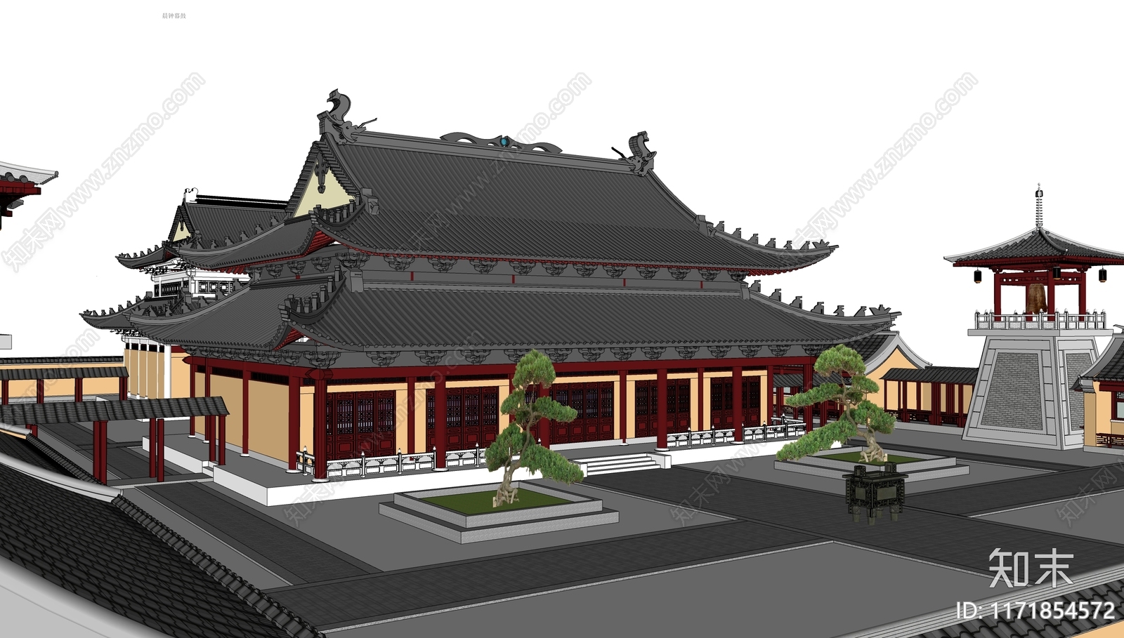 中式新中式寺庙建筑SU模型下载【ID:1171854572】