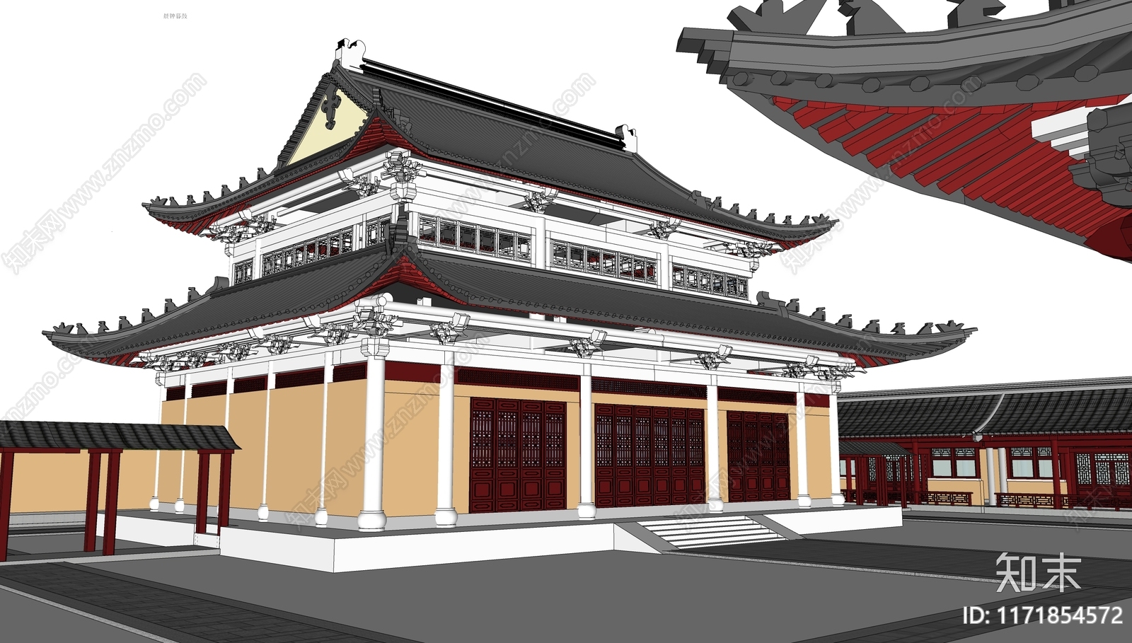 中式新中式寺庙建筑SU模型下载【ID:1171854572】