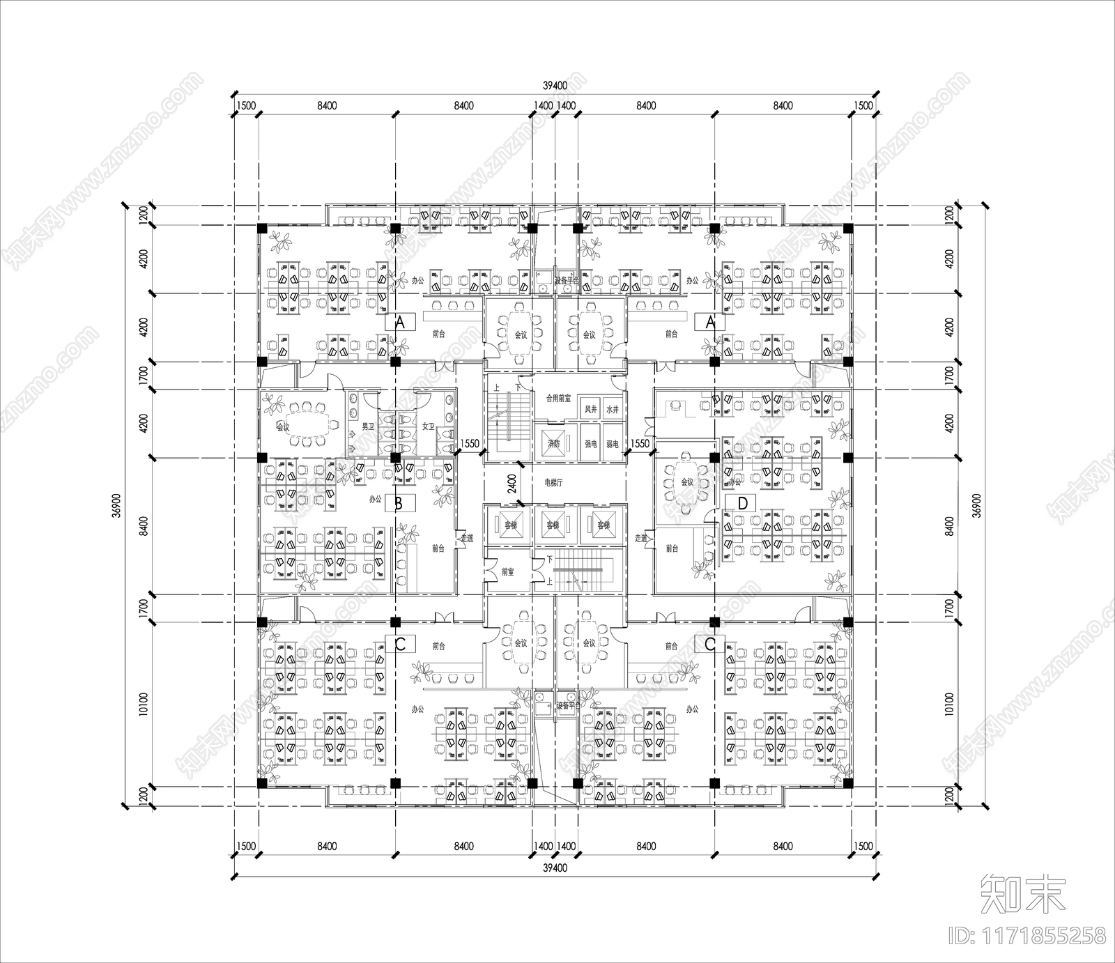 现代办公楼建筑cad施工图下载【ID:1171855258】