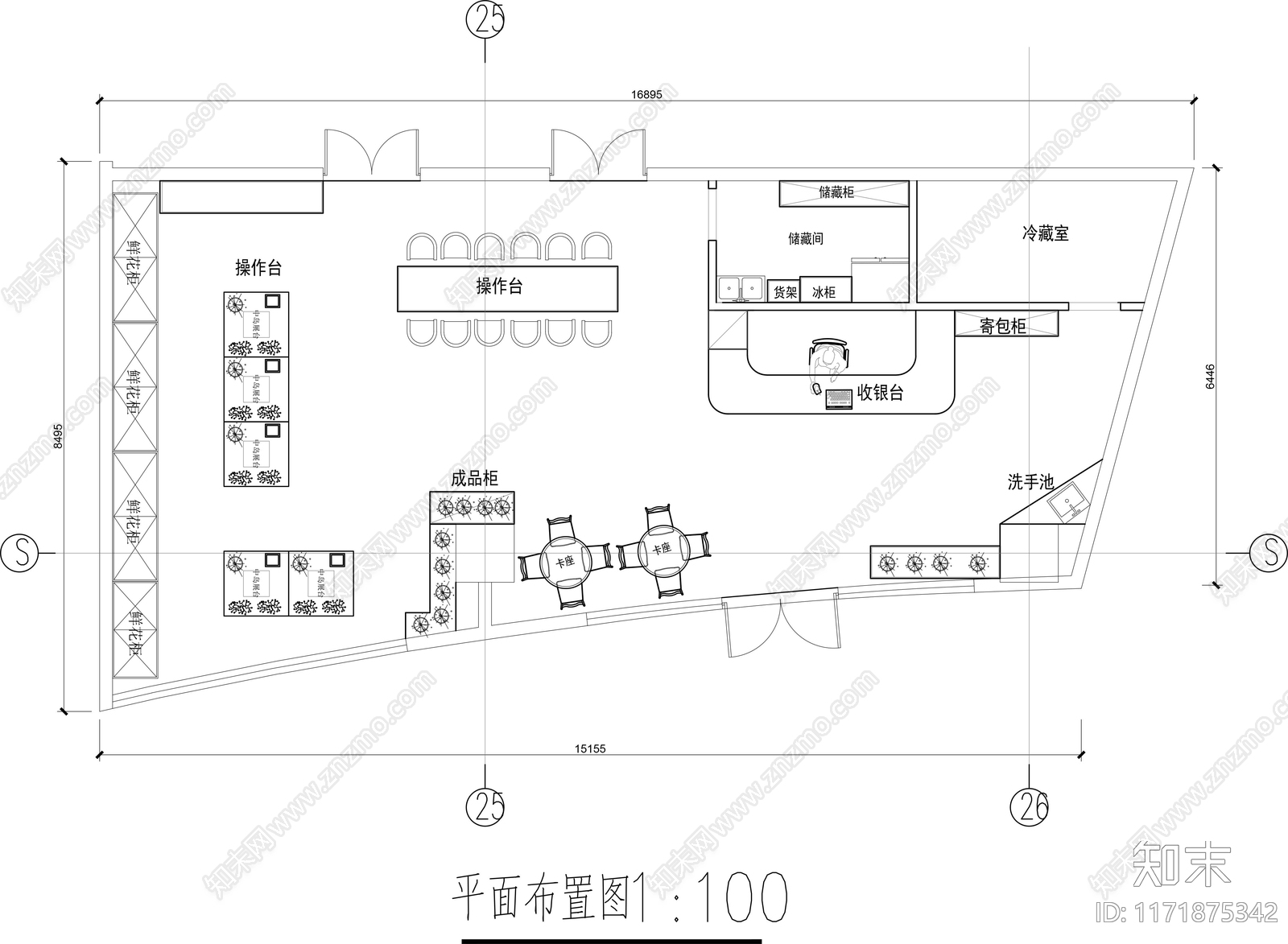 现代花店施工图下载【ID:1171875342】