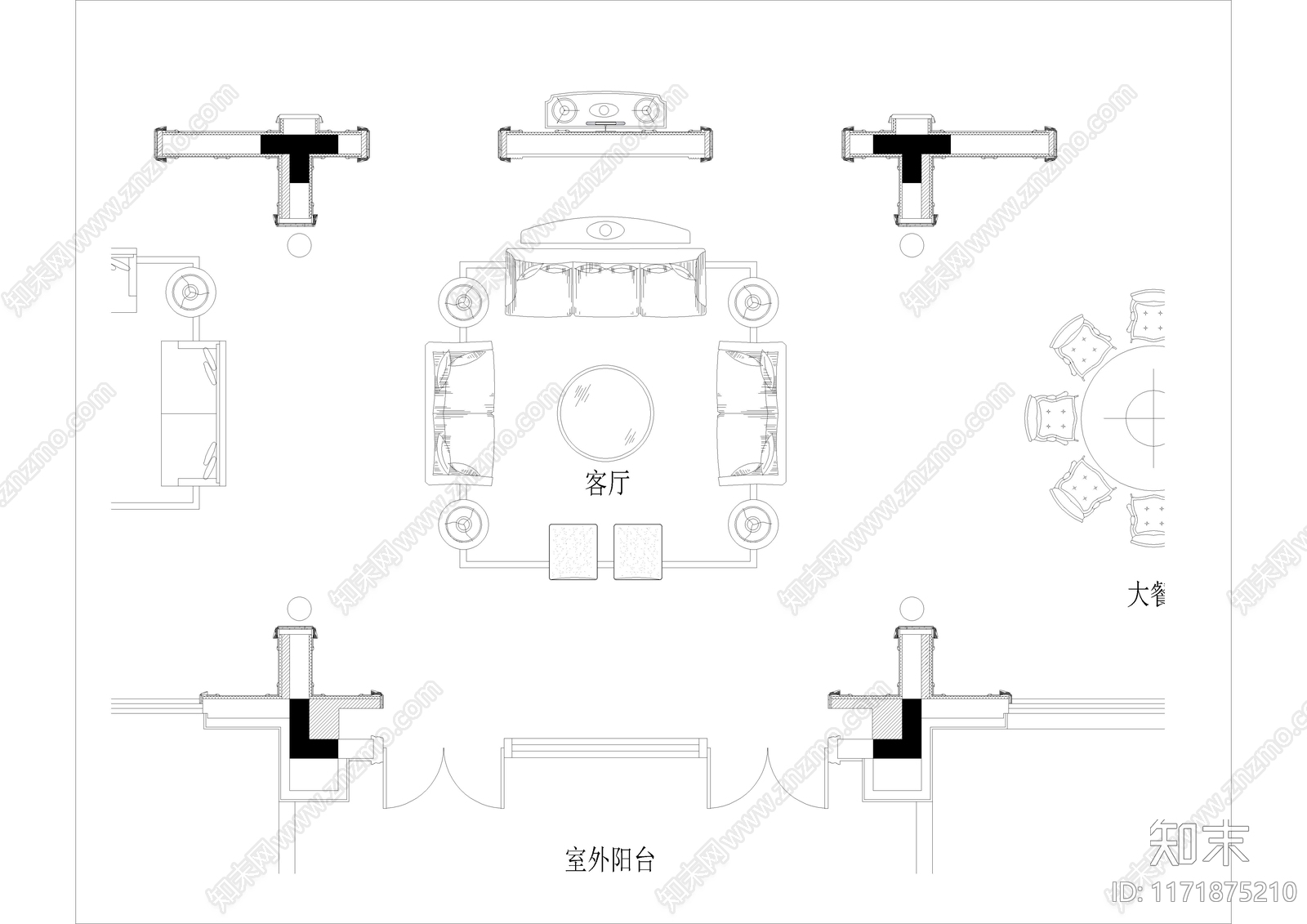 欧式客厅cad施工图下载【ID:1171875210】