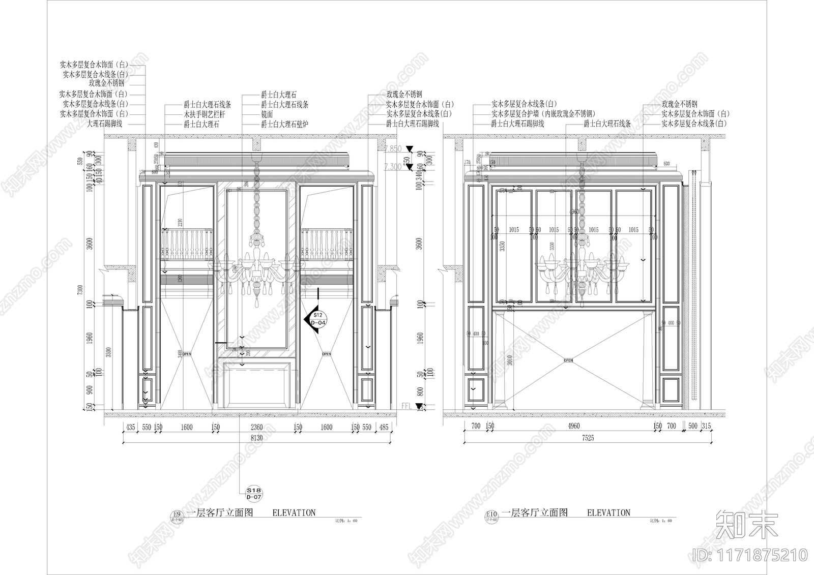 欧式客厅cad施工图下载【ID:1171875210】