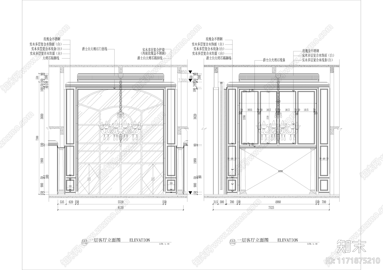 欧式客厅cad施工图下载【ID:1171875210】