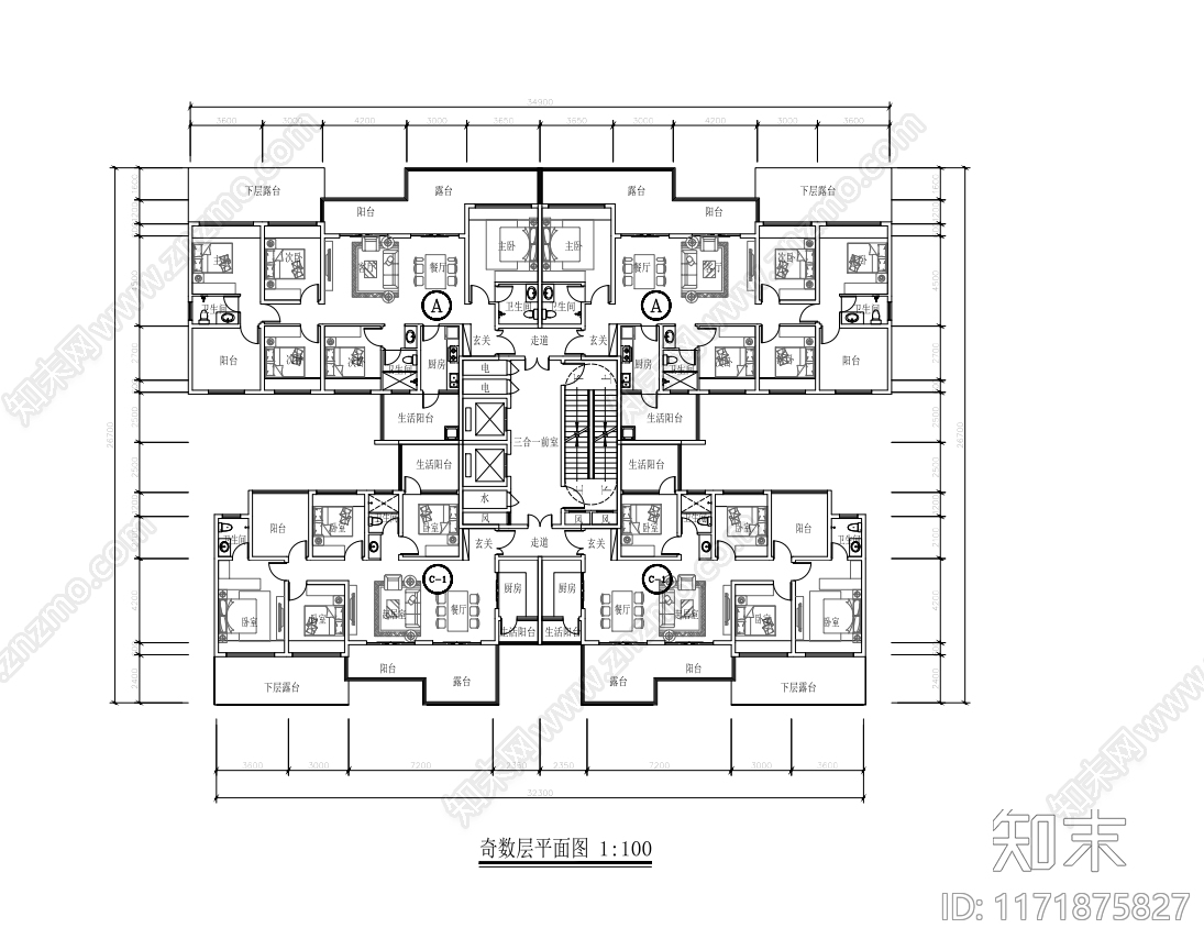 现代住宅楼建筑cad施工图下载【ID:1171875827】