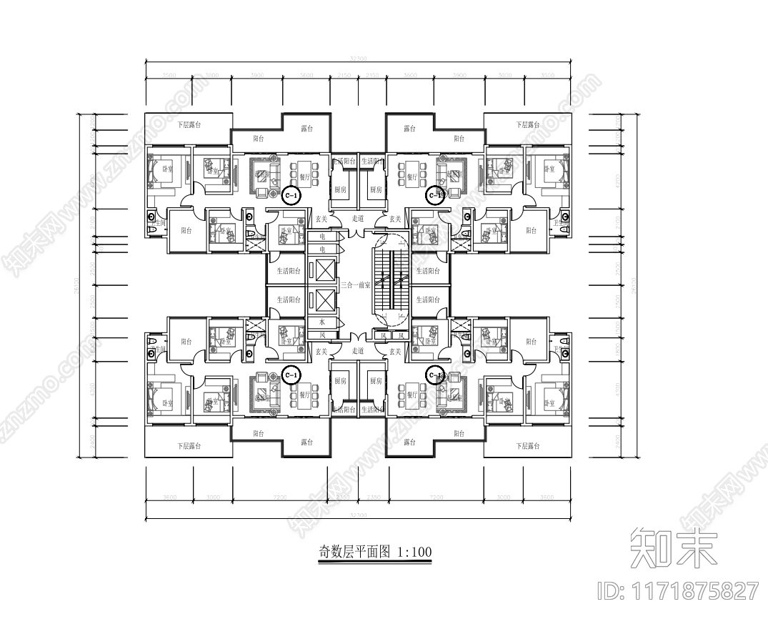 现代住宅楼建筑cad施工图下载【ID:1171875827】