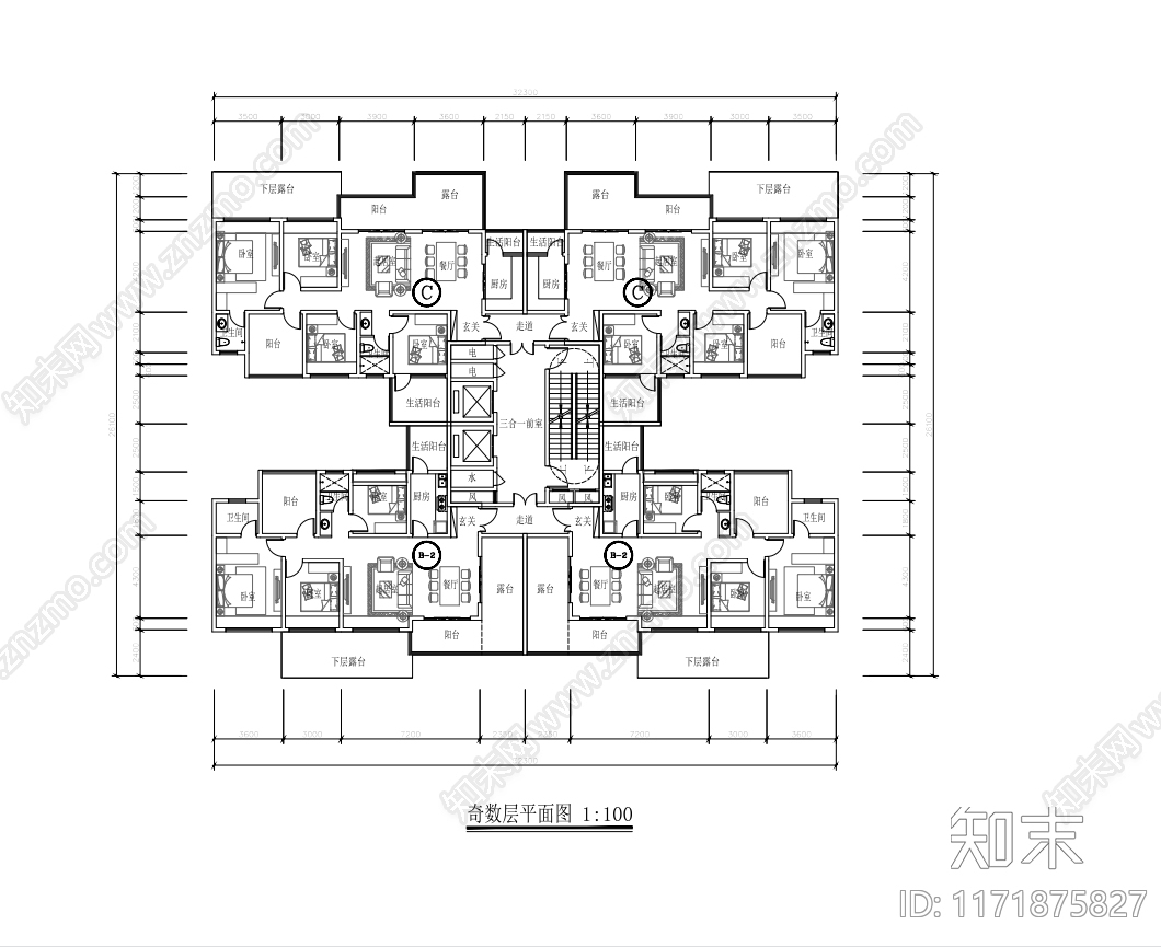 现代住宅楼建筑cad施工图下载【ID:1171875827】