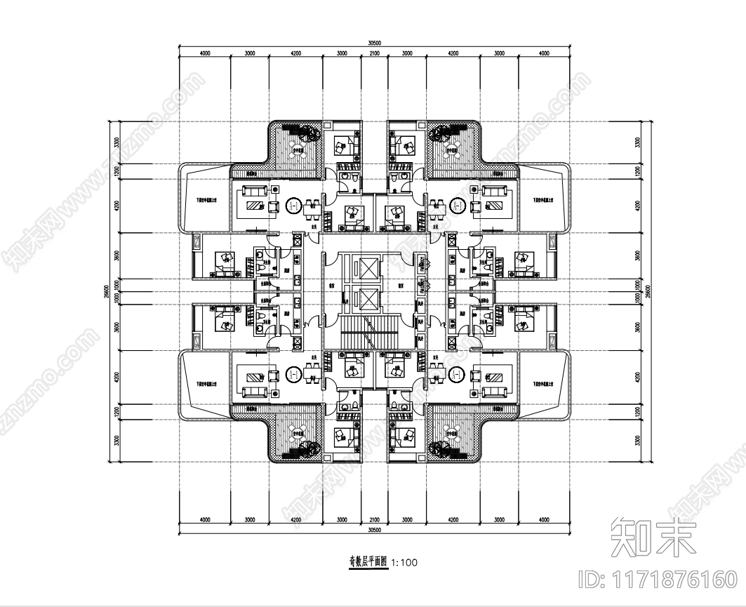 现代住宅楼建筑cad施工图下载【ID:1171876160】