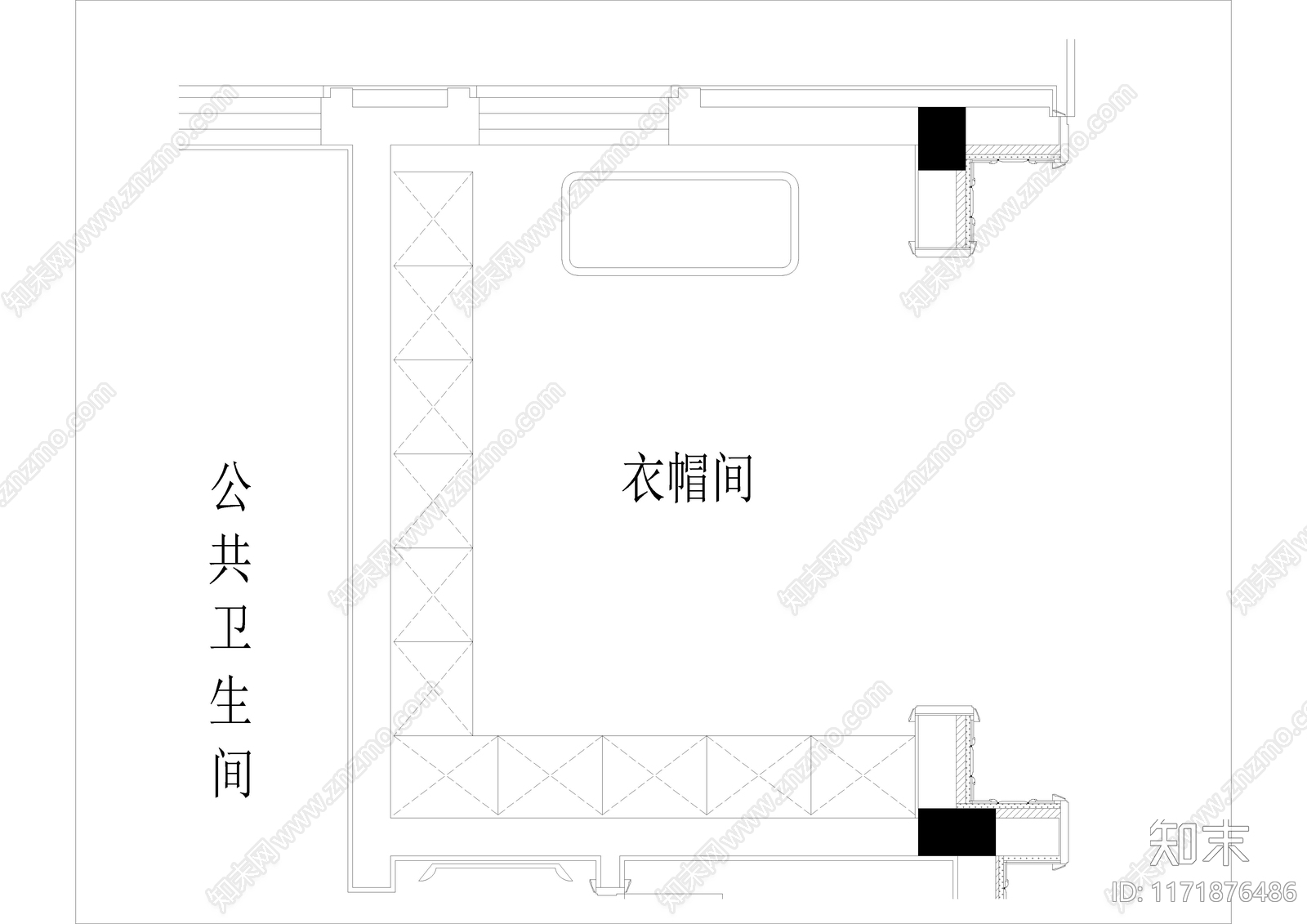 欧式衣帽间cad施工图下载【ID:1171876486】