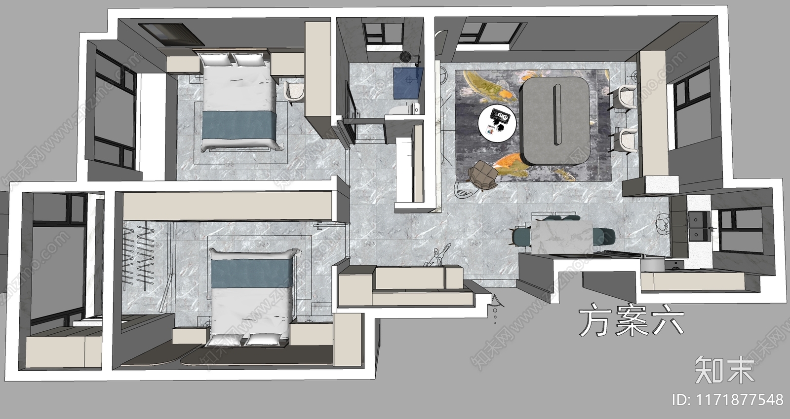 现代家装鸟瞰SU模型下载【ID:1171877548】