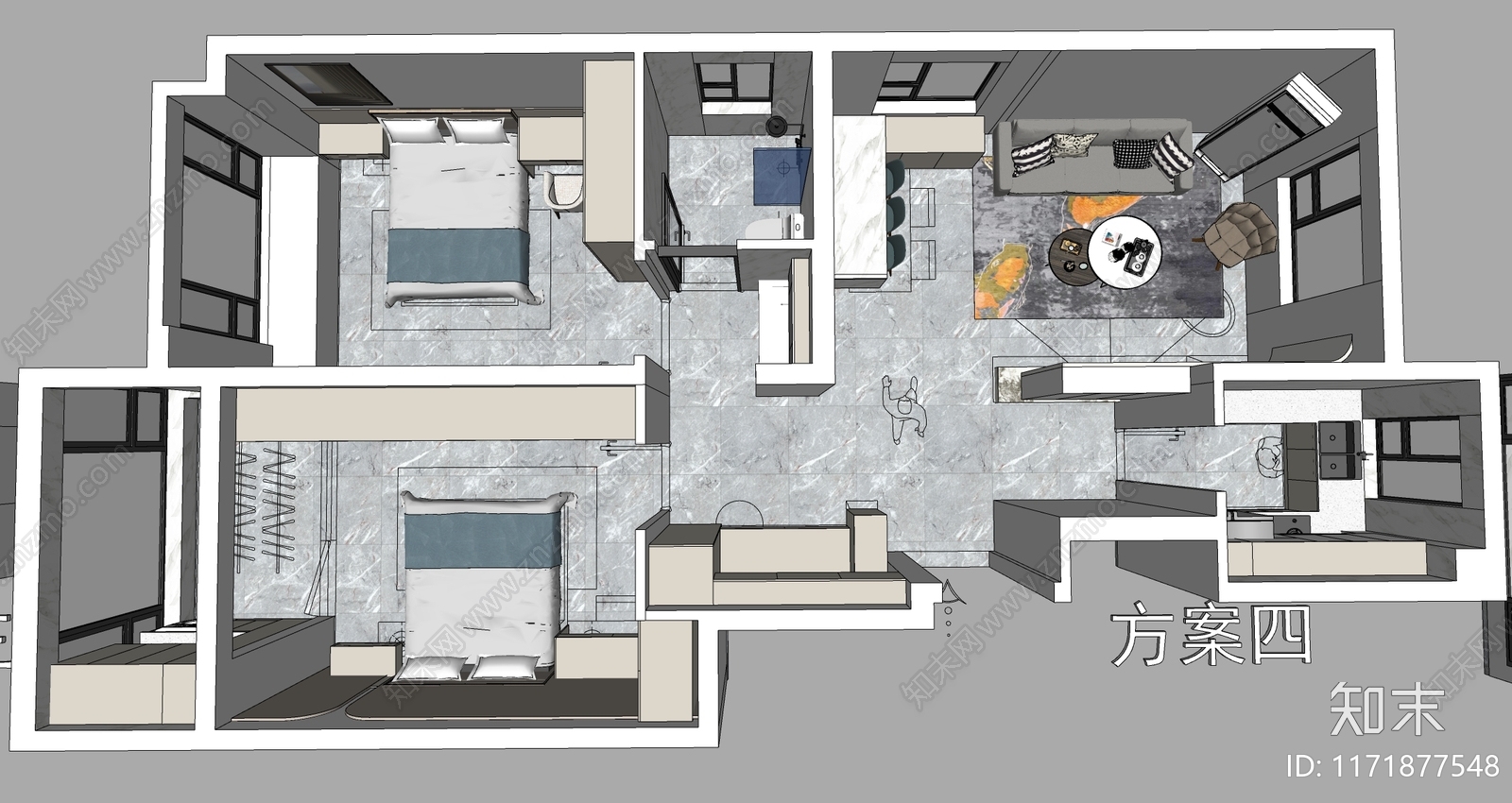 现代家装鸟瞰SU模型下载【ID:1171877548】