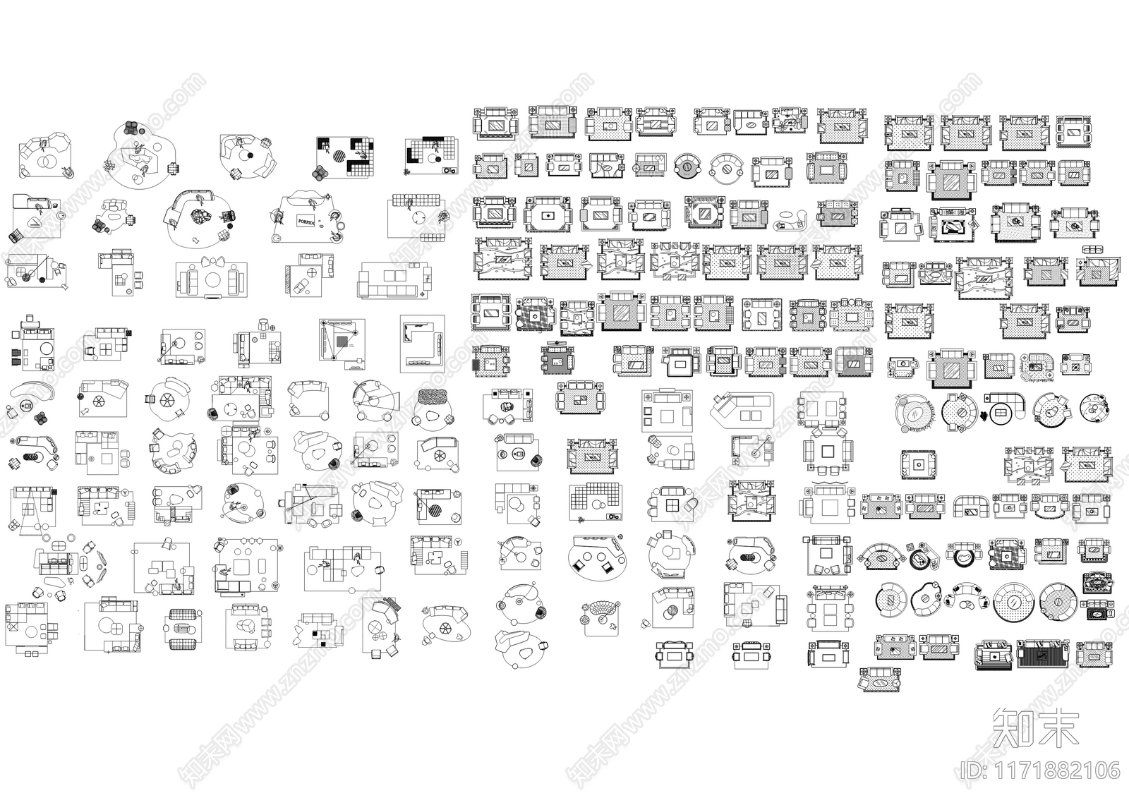 现代新中式综合家具图库施工图下载【ID:1171882106】