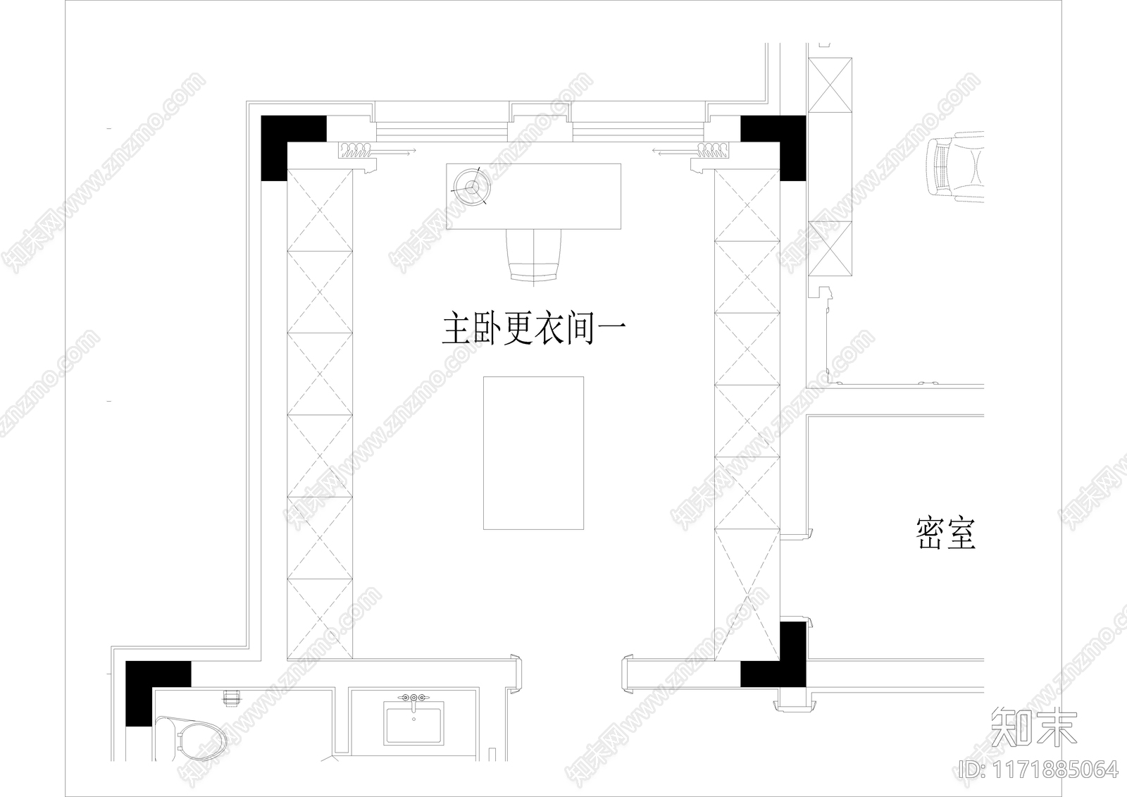 欧式衣帽间cad施工图下载【ID:1171885064】