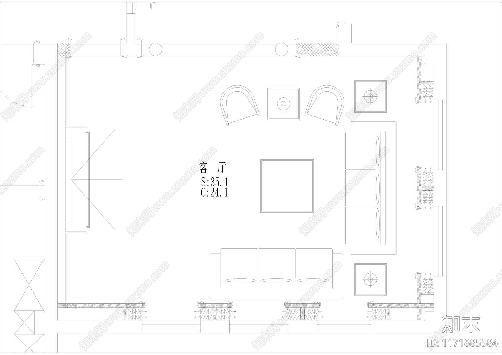 欧式客厅cad施工图下载【ID:1171885584】