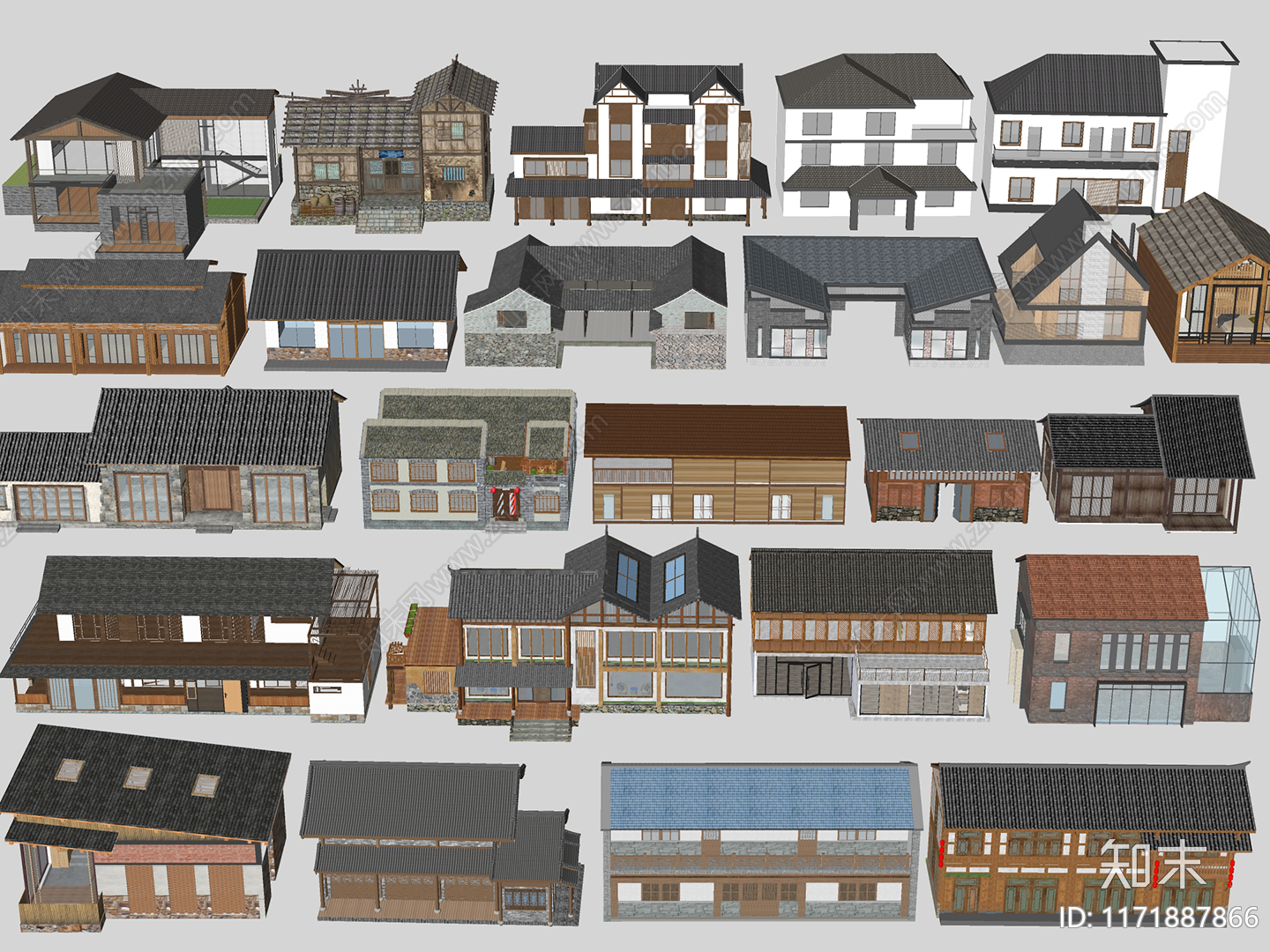 现代新中式乡村民房SU模型下载【ID:1171887866】