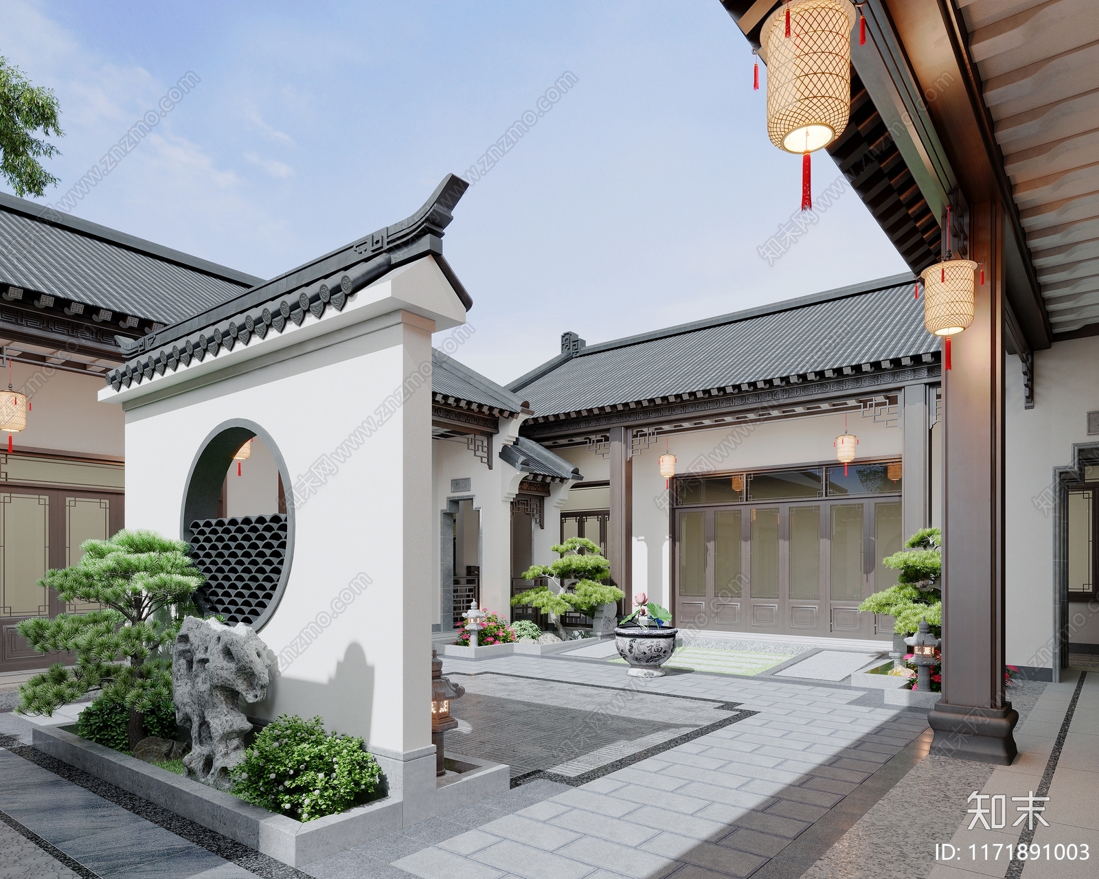 新中式艺术风格建筑3D模型下载【ID:1171891003】