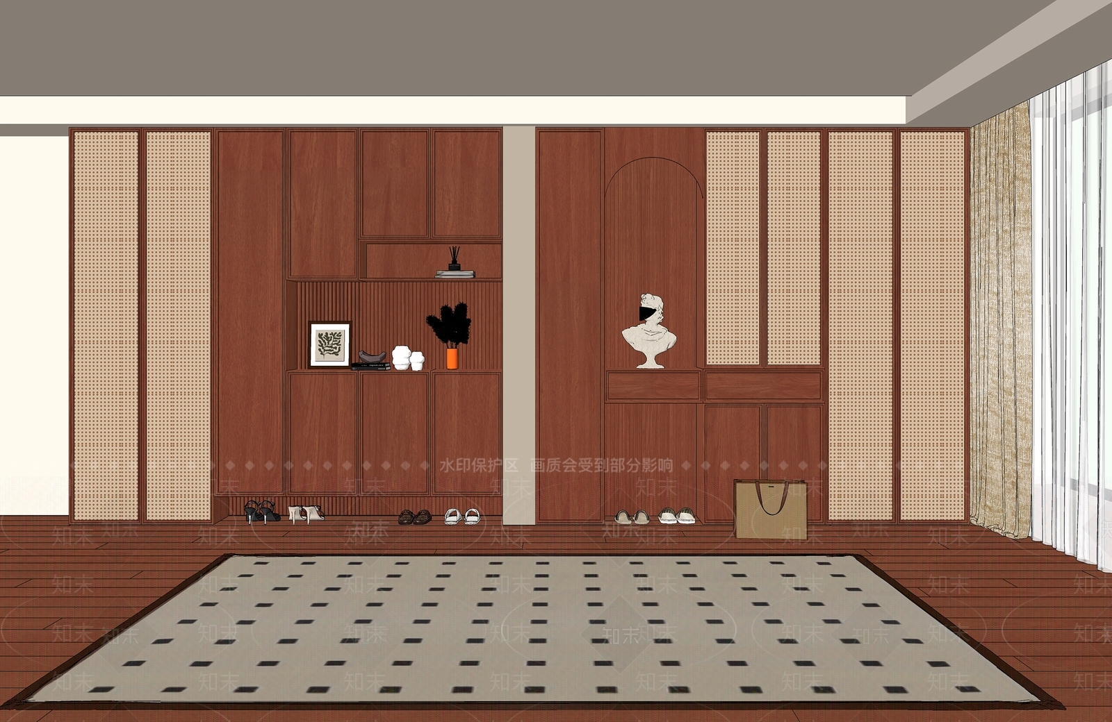现代中古鞋柜SU模型下载【ID:1171901308】