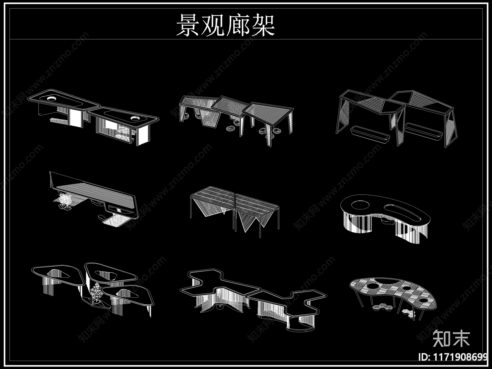 现代廊架cad施工图下载【ID:1171908699】