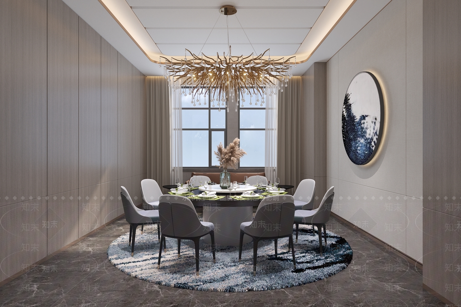 现代酒店餐厅3D模型下载【ID:1214756214】
