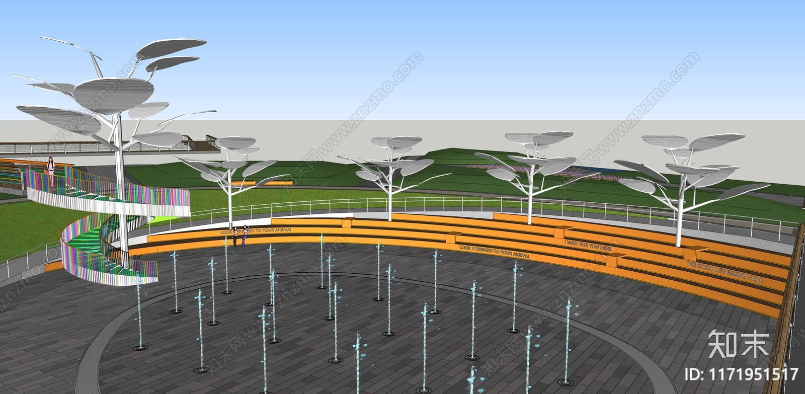 现代广场景观SU模型下载【ID:1171951517】