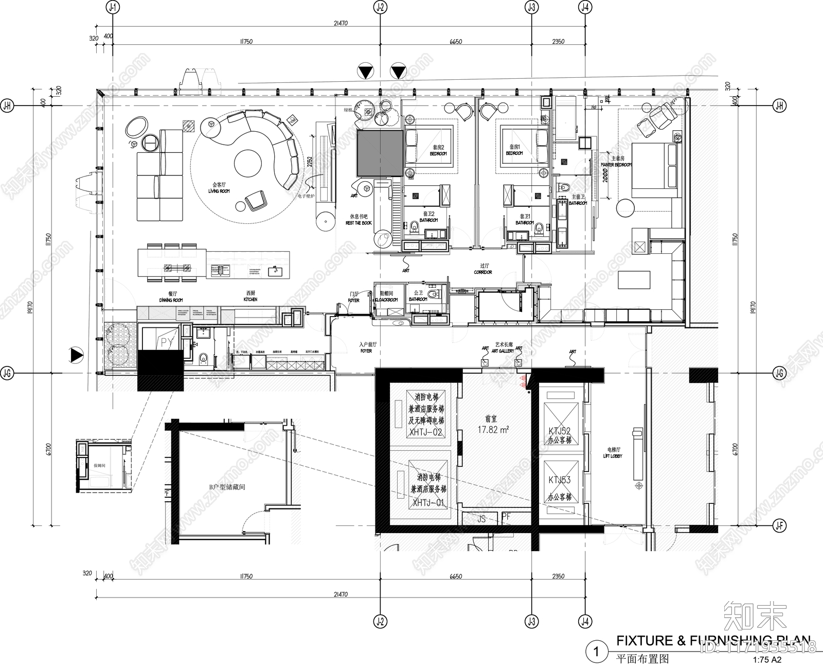 现代整体家装空间cad施工图下载【ID:1171955518】