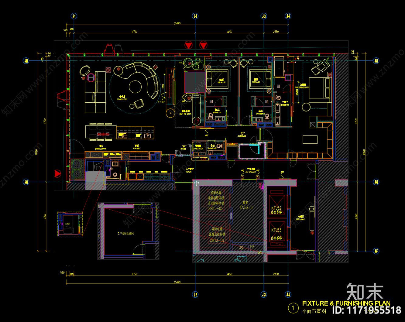 现代整体家装空间cad施工图下载【ID:1171955518】