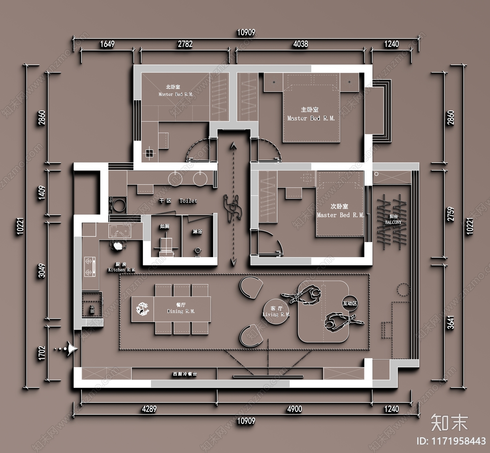 现代整体家装空间施工图下载【ID:1171958443】