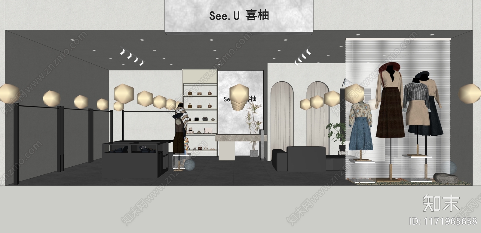 现代服装店SU模型下载【ID:1171965658】