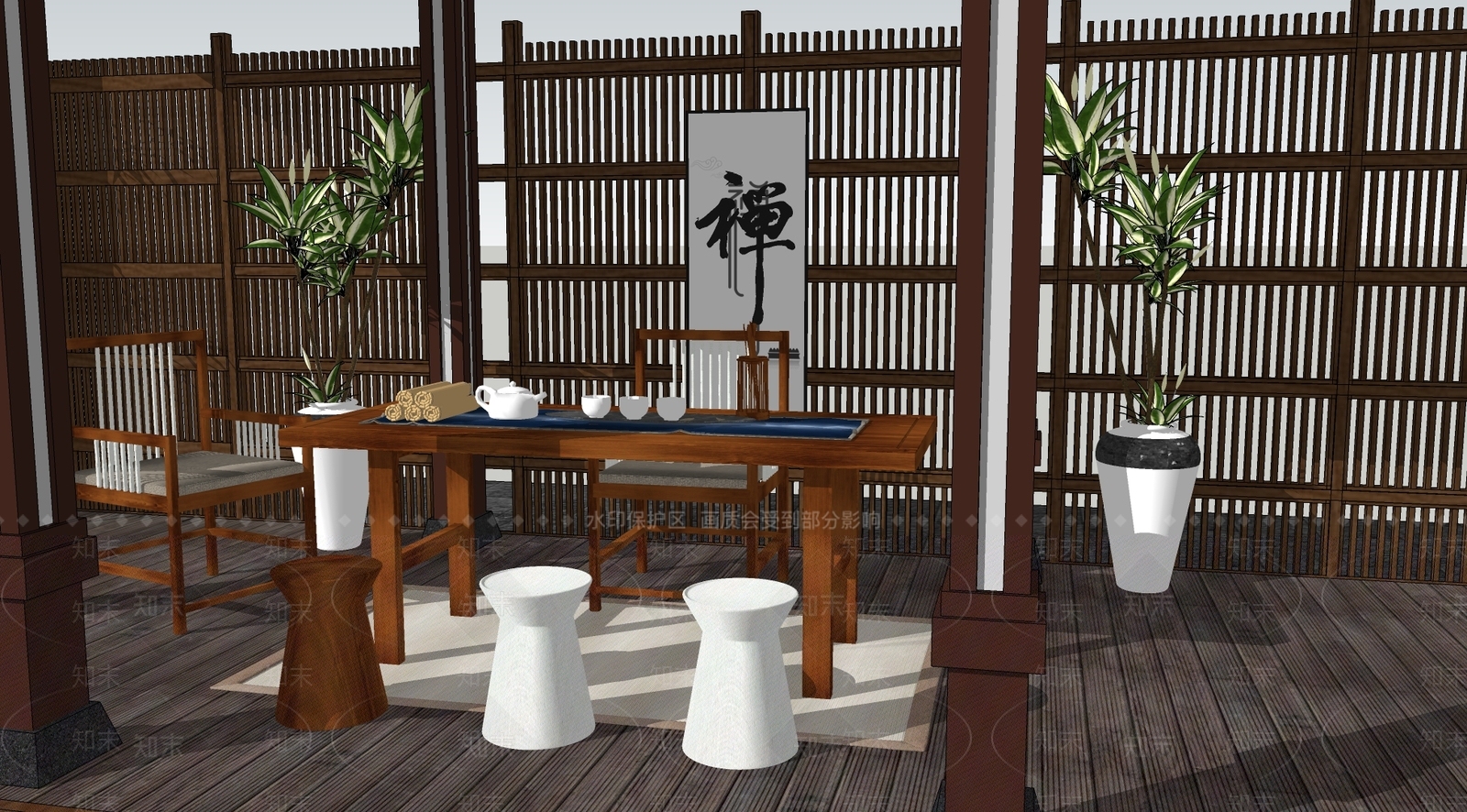 新中式中式庭院小品SU模型下载【ID:1171965933】