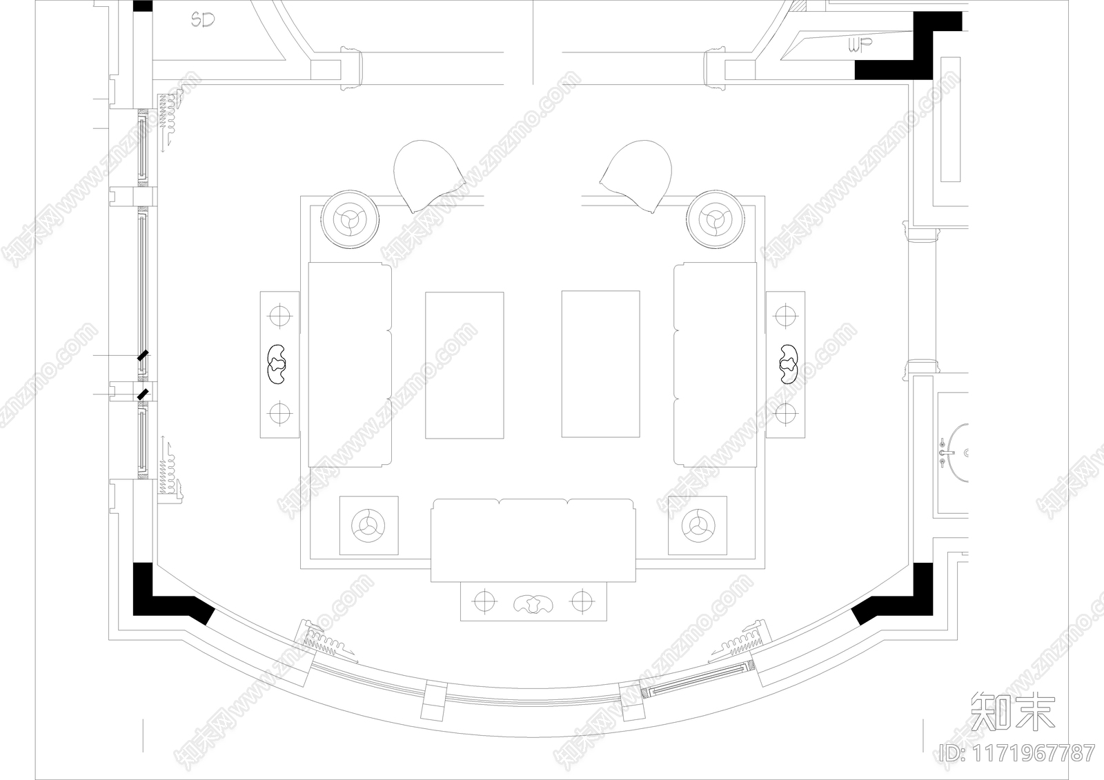 新中式客厅cad施工图下载【ID:1171967787】