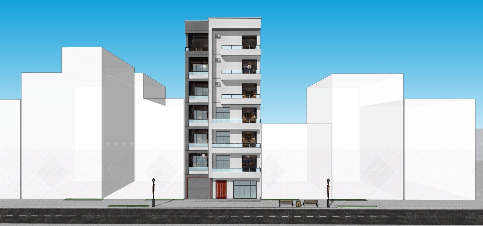 现代多层住宅SU模型下载【ID:1171971889】