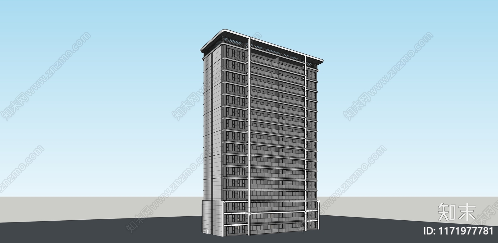 现代轻奢高层住宅SU模型下载【ID:1171977781】