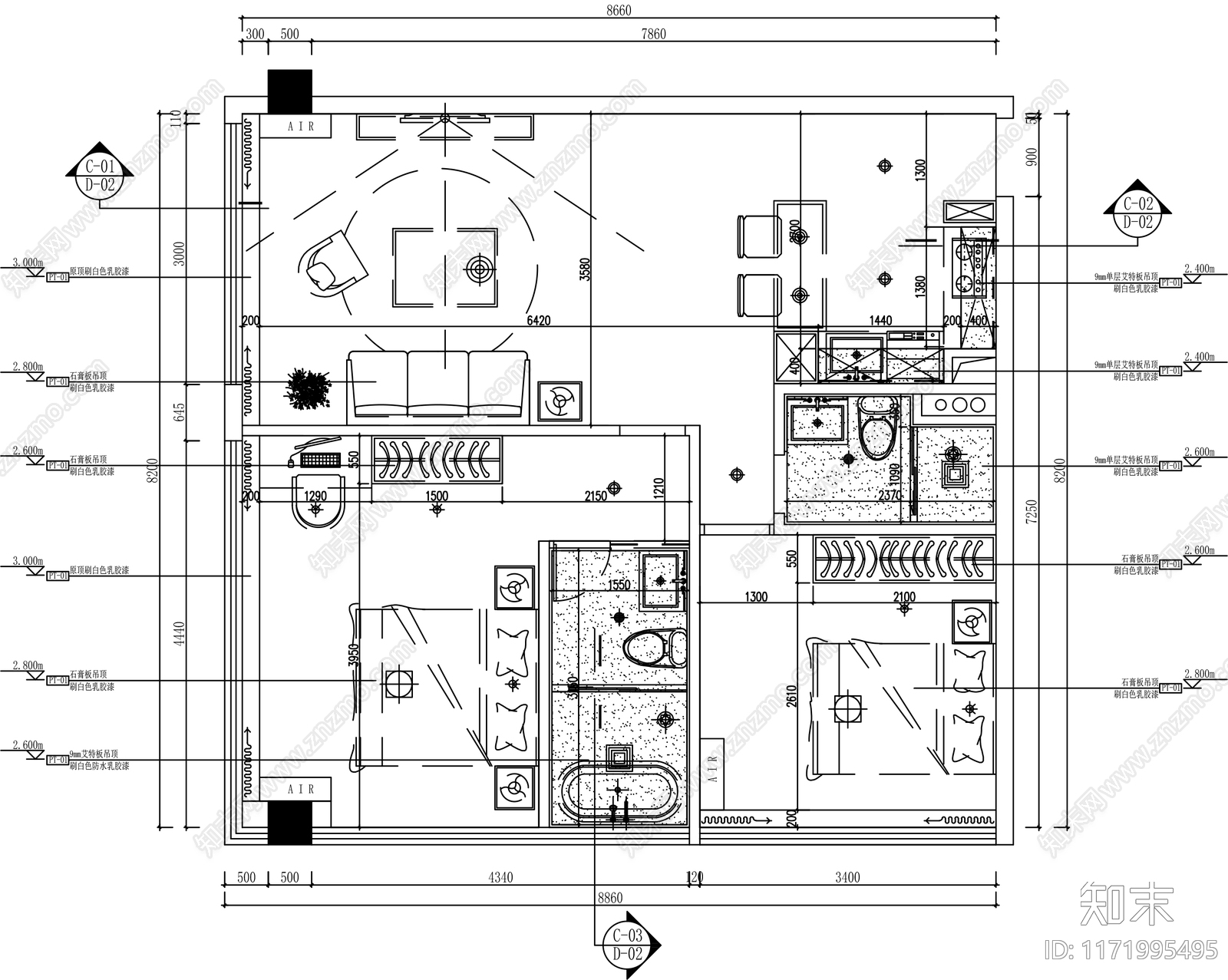 简约客厅施工图下载【ID:1171995495】