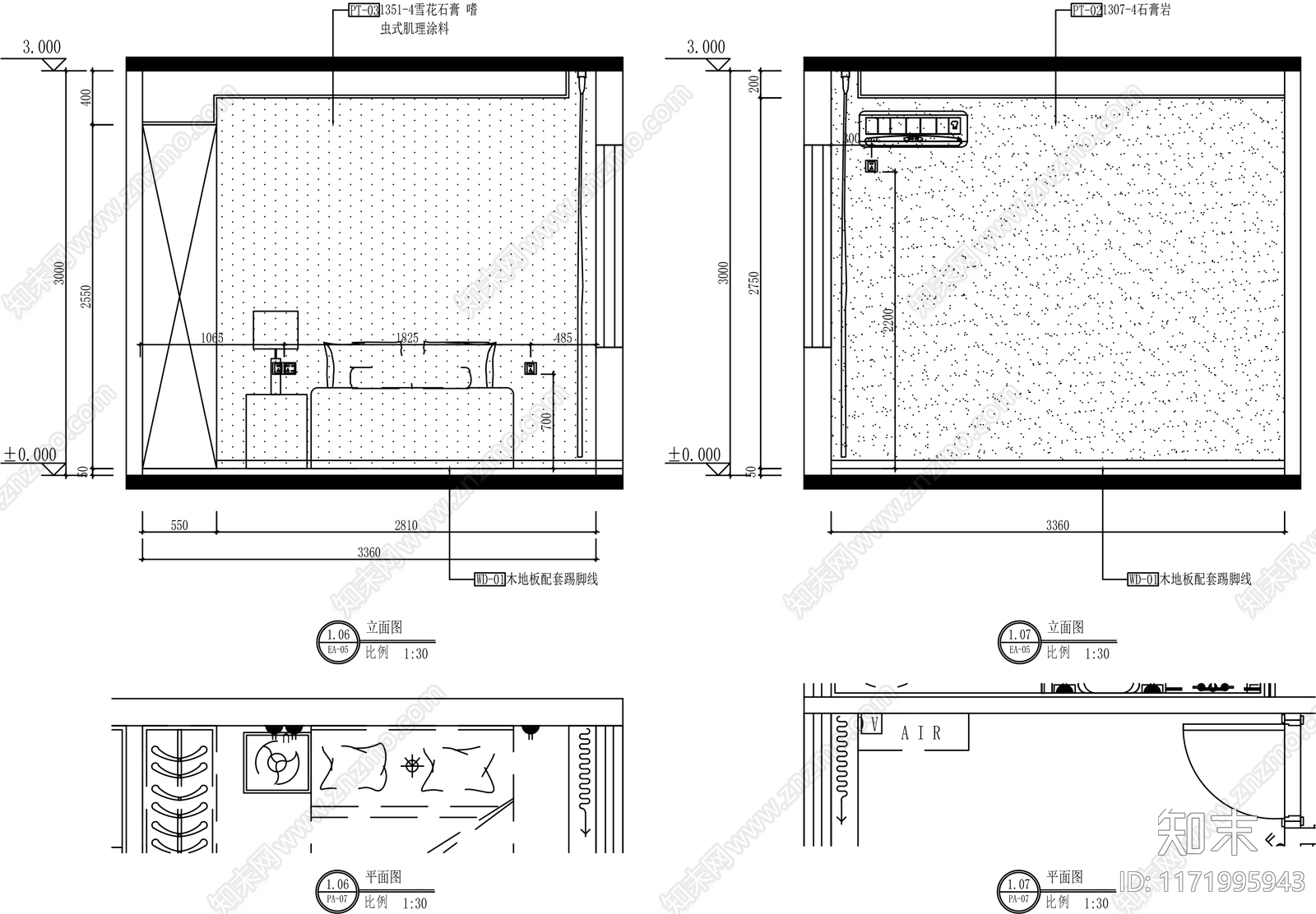 简约卧室cad施工图下载【ID:1171995943】