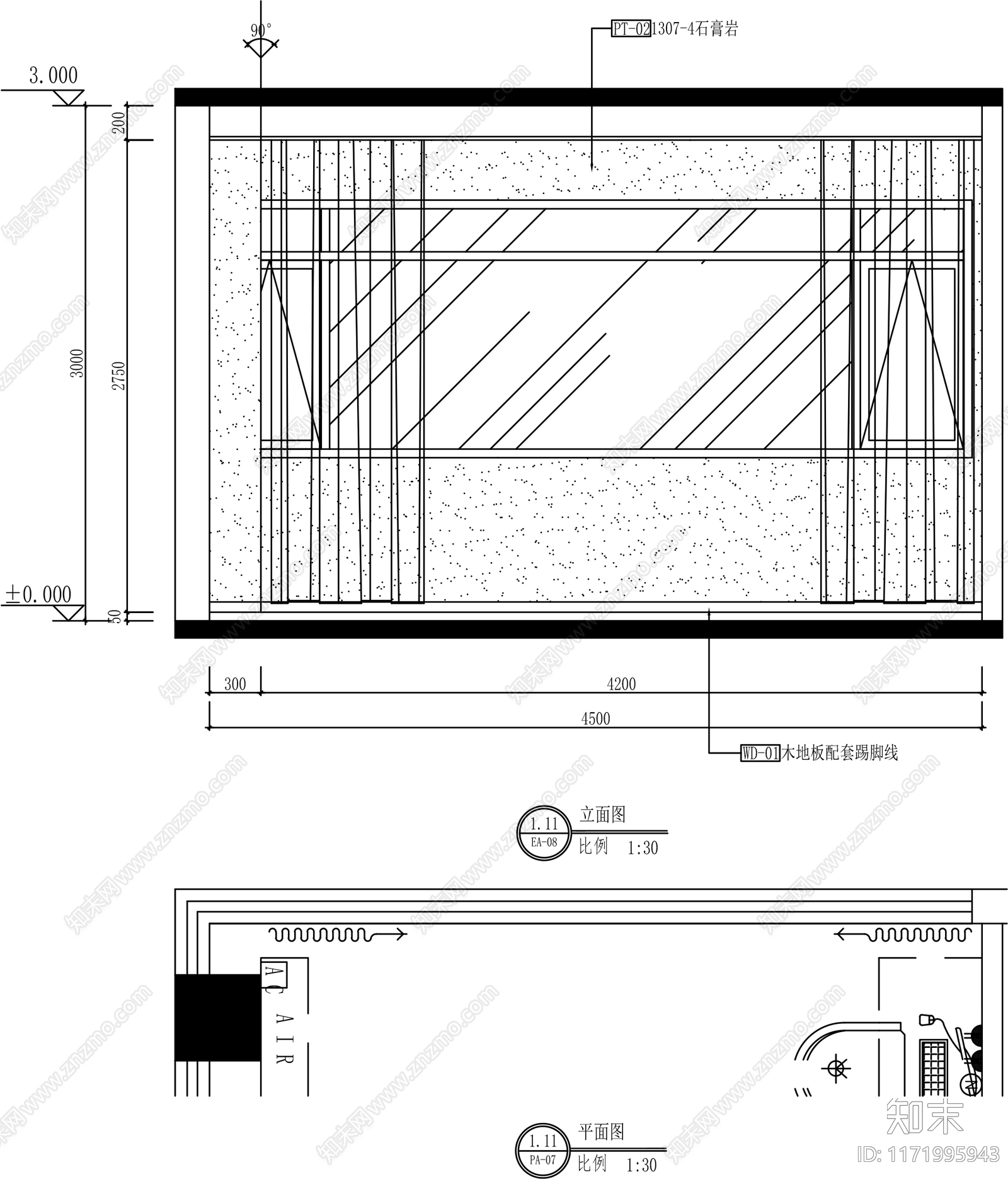 简约卧室cad施工图下载【ID:1171995943】