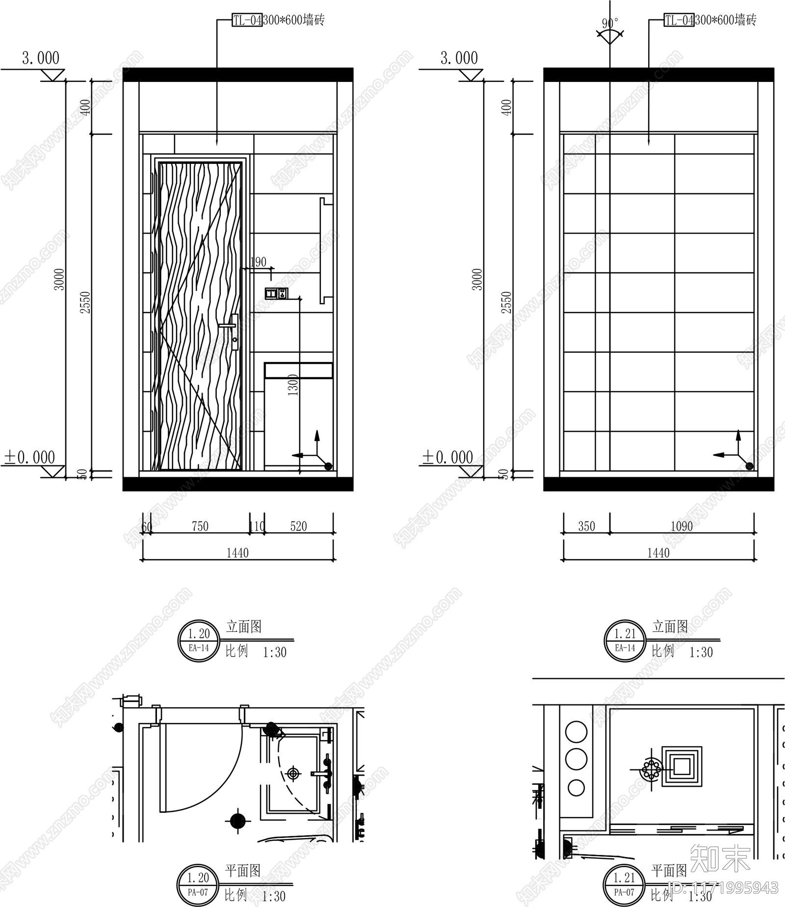 简约卧室cad施工图下载【ID:1171995943】