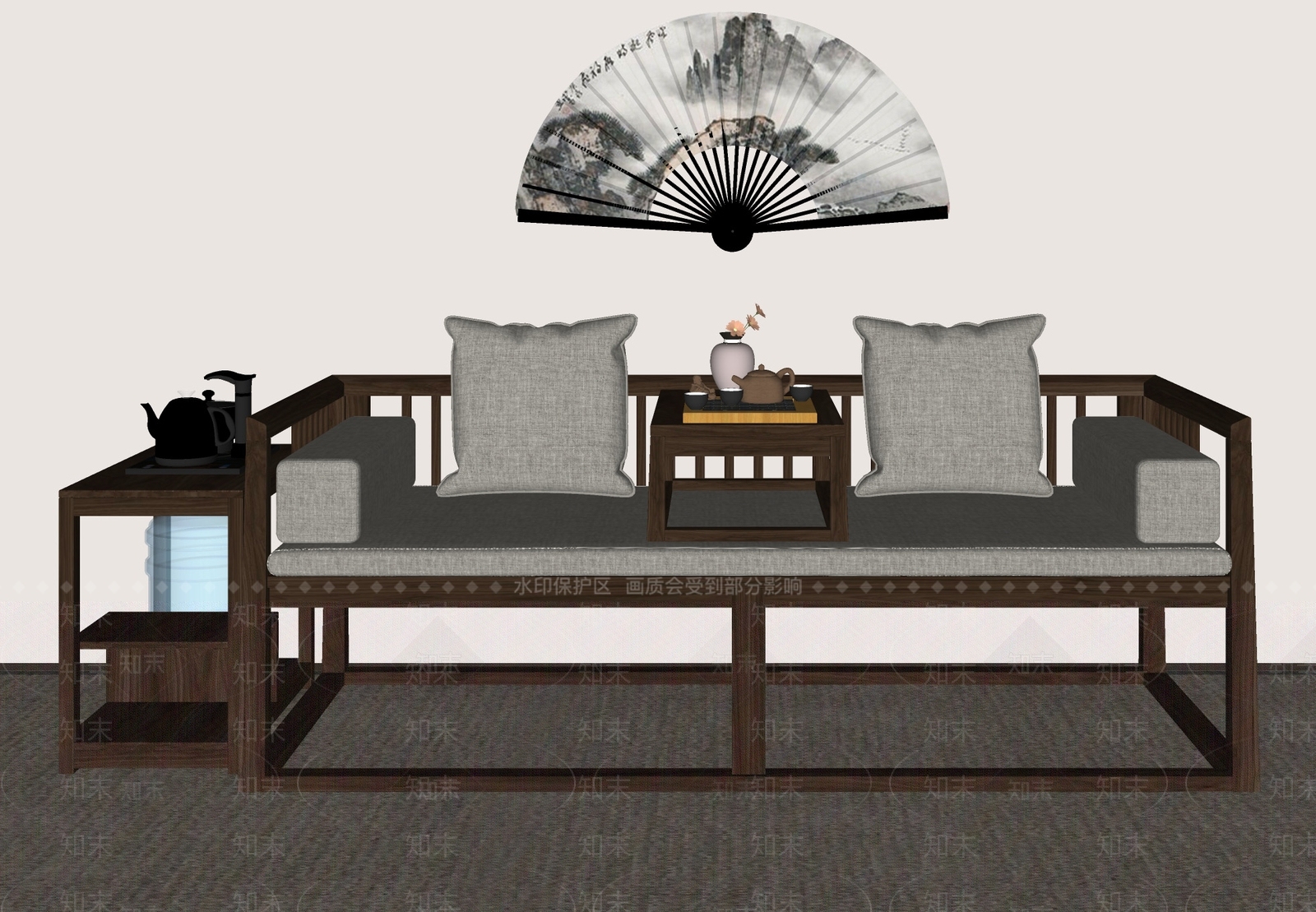 现代中式罗汉床SU模型下载【ID:1172004157】